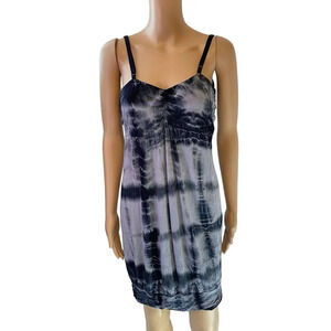 Y2K Babydoll Dress L Stretch Tie Dye Black Gray Midi Whimsigoth Goth Sexy Casual